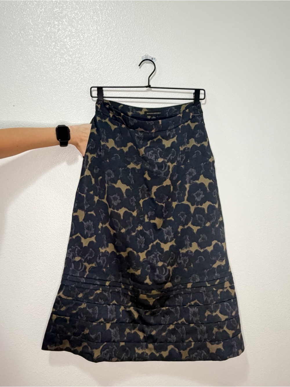 Banana Republic Floral A-Line Midi Skirt in Blue/Purple and Tan